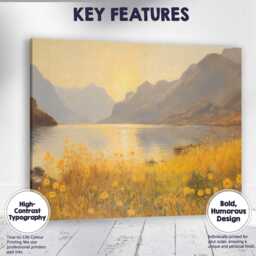Golden Mountain Lake Wildflower Landscape Canvas Wall Art Print Decor Picture Ready To Hang
