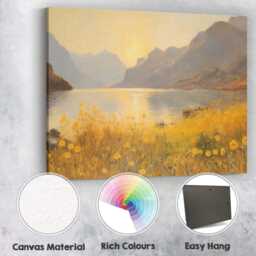 Golden Mountain Lake Wildflower Landscape Canvas Wall Art Print Decor Picture Ready To Hang - thumbnail 2
