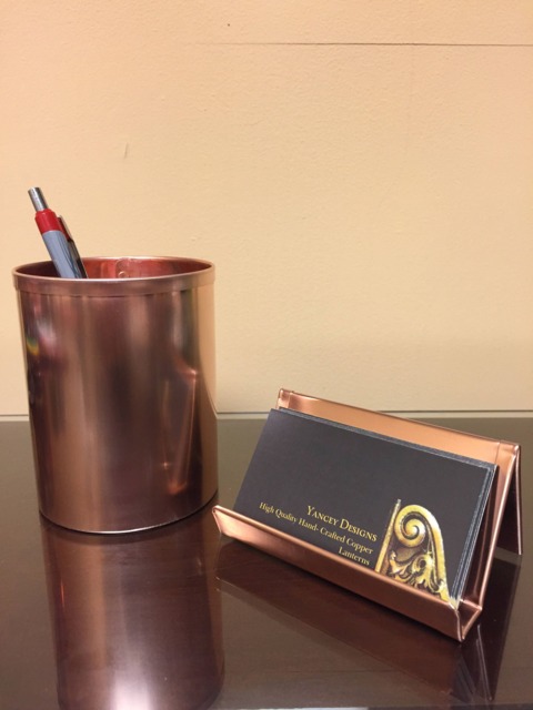 Raw Copper Desk Set Business Card & Pencil Holder Combo - image 1