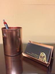 Raw Copper Desk Set Business Card & Pencil Holder Combo - thumbnail 1