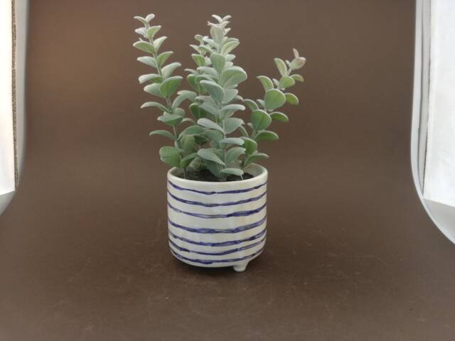Handmade Ceramic Planter Dutch Blue Striped Pottery Pot - image 1