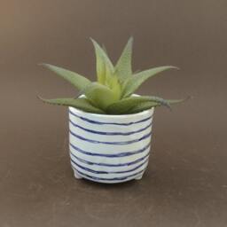 Handmade Ceramic Planter Dutch Blue Striped Pottery Pot - thumbnail 2