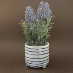 Handmade Ceramic Planter Dutch Blue Striped Pottery Pot - thumbnail 3