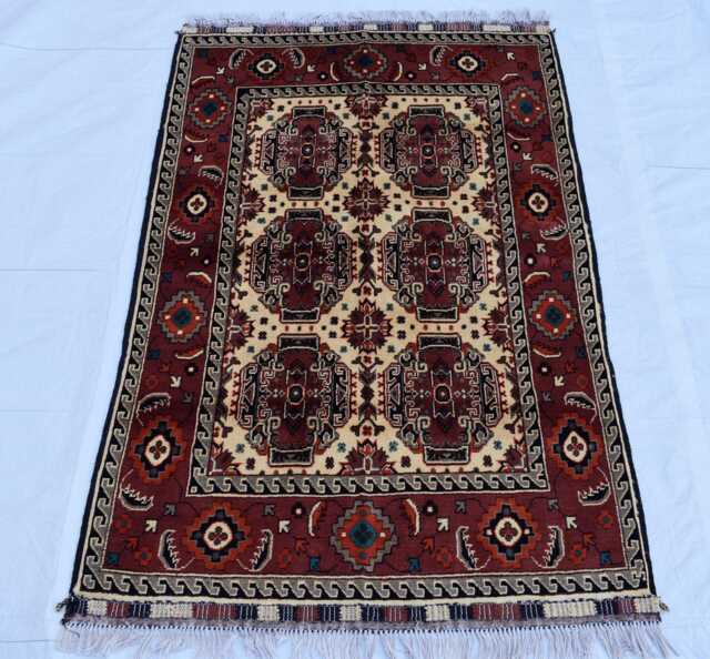 Handwoven Afghan Wool Rug Burgundy Medallion, 3.4x5 Ft - image 1