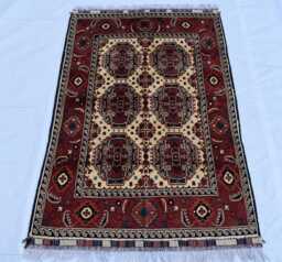 Handwoven Afghan Wool Rug Burgundy Medallion, 3.4x5 Ft - thumbnail 1