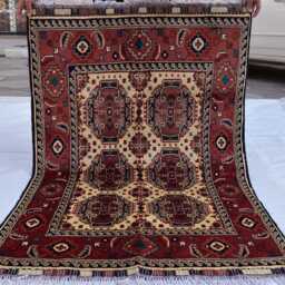 Handwoven Afghan Wool Rug Burgundy Medallion, 3.4x5 Ft - thumbnail 4
