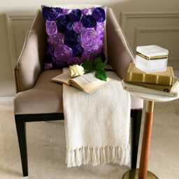 Art Silk Ribbon Embroidered Purple & Violet Rose Decorative Pillow Sham, 24x24/26x26 Modern Euro Floral Pillowcase - Blooms - thumbnail 2