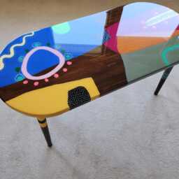 Colorful Abstract Pop Art Table, Modern Handmade Resin Side Table - thumbnail 3