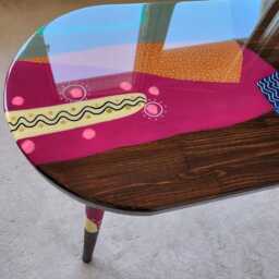 Colorful Abstract Pop Art Table, Modern Handmade Resin Side Table - thumbnail 4