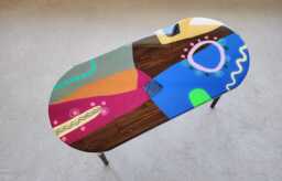 Colorful Abstract Pop Art Table, Modern Handmade Resin Side Table