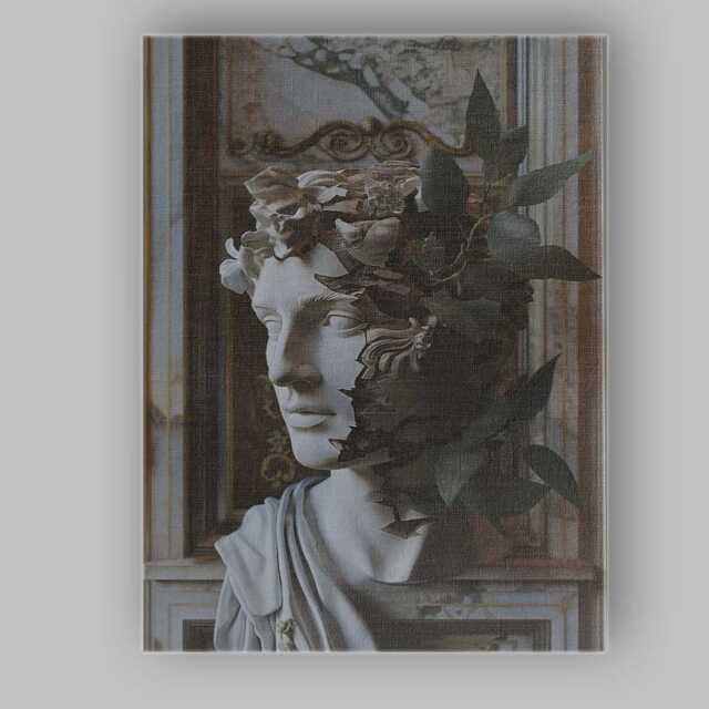 Surreal Broken Marble Bust Botanical Classical Sculpture Artwork Canvas Wall Art Print Decor Picture Ready To Hang - image 1