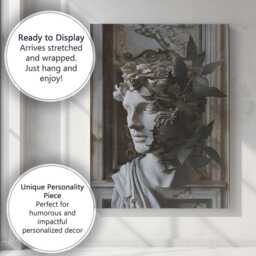 Surreal Broken Marble Bust Botanical Classical Sculpture Artwork Canvas Wall Art Print Decor Picture Ready To Hang - thumbnail 3