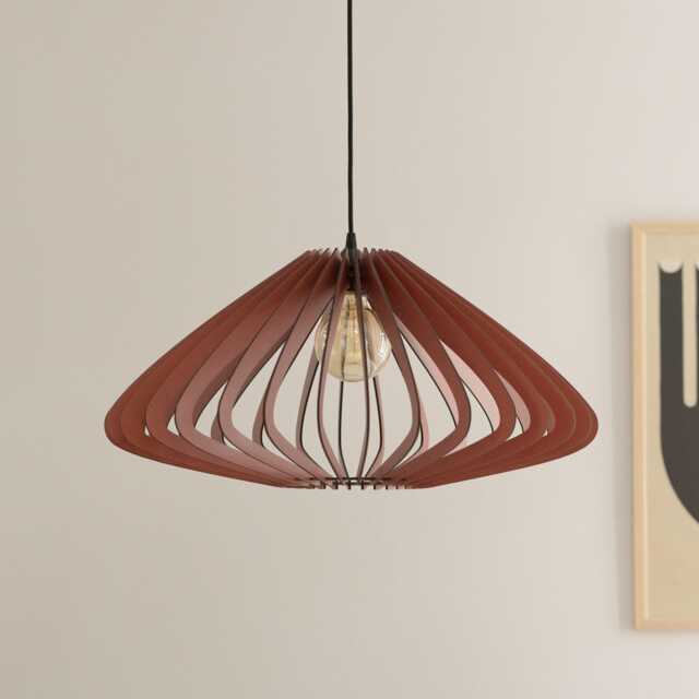 Red Wood Pendant Lamp Mid Century Modern Chandelier, Dining Room Ceiling - image 1