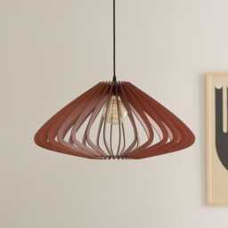 Red Wood Pendant Lamp Mid Century Modern Chandelier, Dining Room Ceiling - thumbnail 1