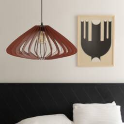 Red Wood Pendant Lamp Mid Century Modern Chandelier, Dining Room Ceiling - thumbnail 2