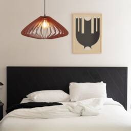 Red Wood Pendant Lamp Mid Century Modern Chandelier, Dining Room Ceiling - thumbnail 3