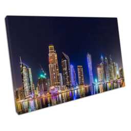 Dubai Marina Night Skyline Canvas Art Cityscape Wall Print For Home & Office Decor - Uae Urban Landscape - thumbnail 1