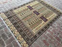 5x8 Handmade Afghan Prayer Rug - Ivory & Multicolor Geometric Design Hand-Knotted Baluchi Style Carpet For Living Room Or Entryway - thumbnail 1