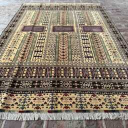 5x8 Handmade Afghan Prayer Rug - Ivory & Multicolor Geometric Design Hand-Knotted Baluchi Style Carpet For Living Room Or Entryway - thumbnail 2