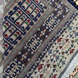5x8 Handmade Afghan Prayer Rug - Ivory & Multicolor Geometric Design Hand-Knotted Baluchi Style Carpet For Living Room Or Entryway - thumbnail 4