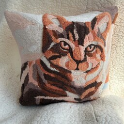 Hand Tufted Cat Pillow Cover Embroidered Linen Decorative Case - thumbnail 2