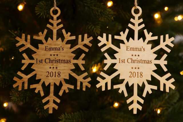 Personalised Wooden First Christmas Tree Decoration Bauble Gifts Present Baby - image 1