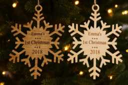 Personalised Wooden First Christmas Tree Decoration Bauble Gifts Present Baby - thumbnail 1