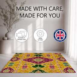 Mustard Purple Ornate Floral Medallion Rug Non-Slip Soft Area Carpet Bedroom Living Room Hallway Mat Decor - Made in UK - thumbnail 2