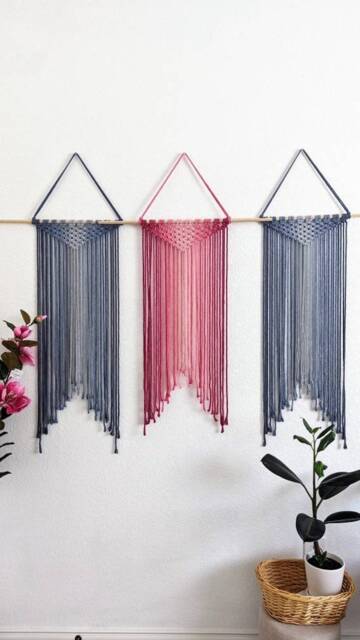 Large Handmade Minimalist Wall Hanging, Magenta Pink Boho Ombre Tapestry, Macrame Art On Wooden Dowel With Cotton Cords, Chic Design & Decor - image 1