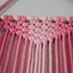 Large Handmade Minimalist Wall Hanging, Magenta Pink Boho Ombre Tapestry, Macrame Art On Wooden Dowel With Cotton Cords, Chic Design & Decor - thumbnail 3