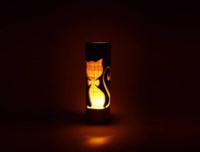 Handmade Bamboo Cat Lamp Kids Nursery Table Light, Mothers Day Gift For Mom - image 1