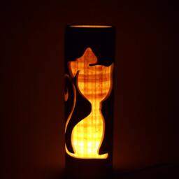 Handmade Bamboo Cat Lamp Kids Nursery Table Light, Mothers Day Gift For Mom - thumbnail 2