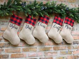 Buffalo Christmas Stockings, Personalized Stockings Set Of 4, Rustic Stocking, Stocking
