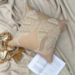 Beige Cotton Linen Beaded Sea Creature Pattern, Beach Style Throw Pillow Cover - Shell Mates - thumbnail 2