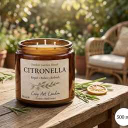 Large Citronella Candle 500Ml - Outdoor Garden Soy Triple Wick Amber Jar Summer Patio - thumbnail 2