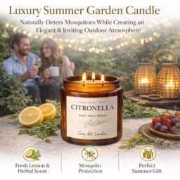Large Citronella Candle 500Ml - Outdoor Garden Soy Triple Wick Amber Jar Summer Patio - thumbnail 4