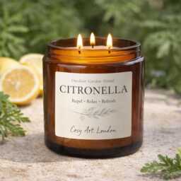 Large Citronella Candle 500Ml - Outdoor Garden Soy Triple Wick Amber Jar Summer Patio - thumbnail 3