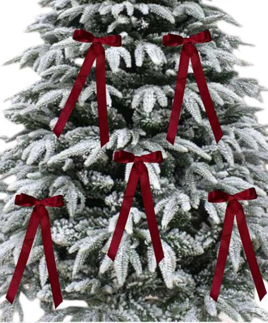 Limited Edition Burgundy Velvet Tie On Christmas Tree Bows 4.5 Inches Wide With Trailing Tails - image 1
