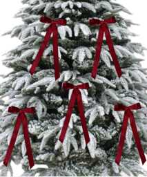 Limited Edition Burgundy Velvet Tie On Christmas Tree Bows 4.5 Inches Wide With Trailing Tails - thumbnail 1