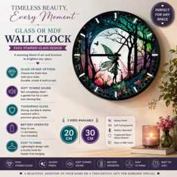 Woodland Fairy Glass Or Mdf Wall Clock Faux Stained Decor - thumbnail 1
