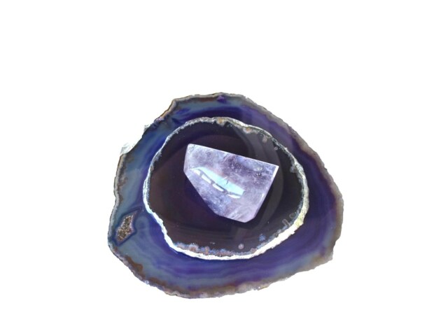 Purple Agate Tealight Holder - Silver Leafed Amethyst Crystal Lid - image 1