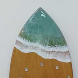 Surfboard Clock With Ocean Waves Beachy Room Decor Wall Art Sage Green Sea Resin Gift - thumbnail 2
