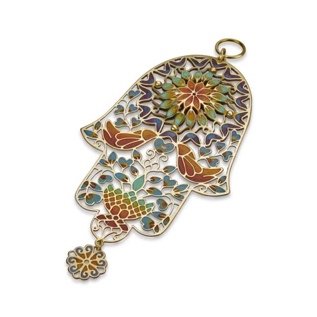 Hamsa Wall Hanging - Judaica Art, Doves & Floral Design - image 1