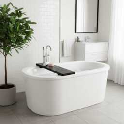 Handmade Rustic Wood Bath Caddy Freestanding Tub Tray, Over-Bath Shelf With Stoppers - thumbnail 2