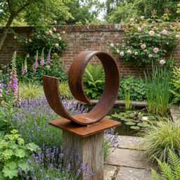 Outdoor Metal Sculpture Handcrafted Modern Art Curl Garden Decor E500 - thumbnail 1
