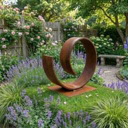 Outdoor Metal Sculpture Handcrafted Modern Art Curl Garden Decor E500 - thumbnail 3