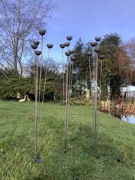 Set Of 3 Metal Garden Rusty Rain Cather Spray Stakes