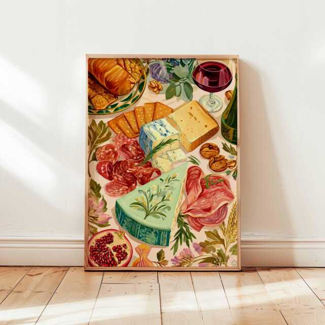Charcuterie Poster, Kitchen France Food Print, French Wall Art, Dining Room Decor, Cheese & Meat Gift Print - image 1