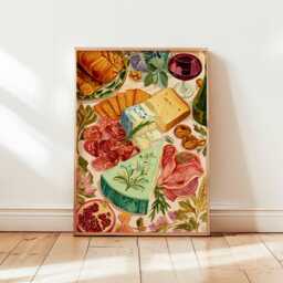 Charcuterie Poster, Kitchen France Food Print, French Wall Art, Dining Room Decor, Cheese & Meat Gift Print - thumbnail 1