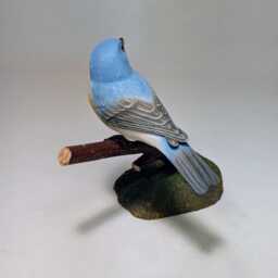 Lazuli Bunting On Branch Hand Carved Wooden Bird - thumbnail 2